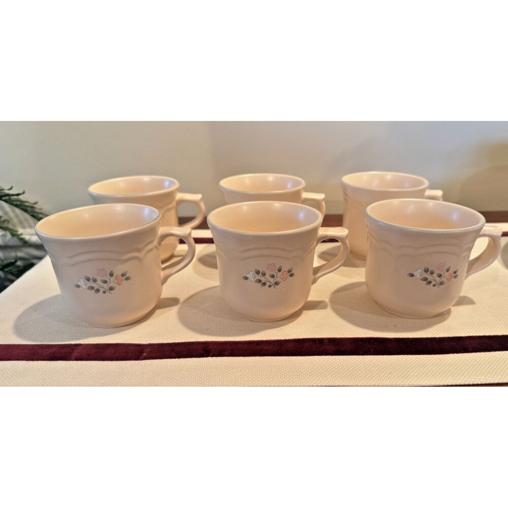 Set of 6 Pfaltzgraff “Remembrance” Coffee/Tea Mugs Peach/Pink/White Flowers